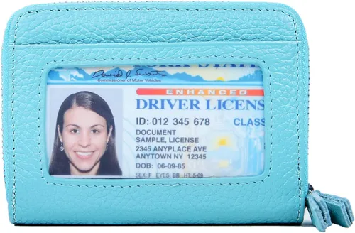 Vista 3 de Billeteras de cuero para mujer con doble cremallera RFID bloqueo bolsillo para monedas