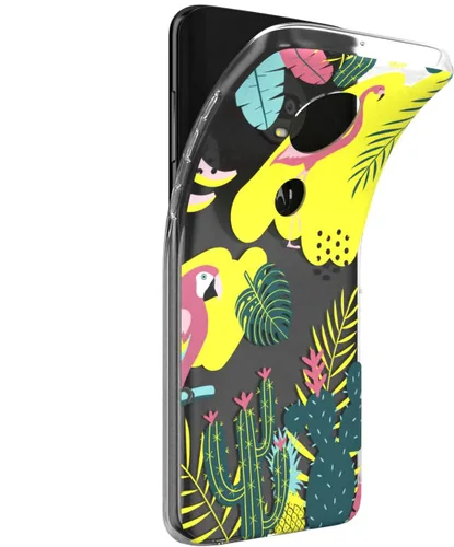 Vista 2 de Mertak Funda de teléfono compatible con Motorola Edge + Moto G9 G8 Plus G7 Play Power Z4 Slim Light Design Cover Tropical Abstract Girls Flamingo
