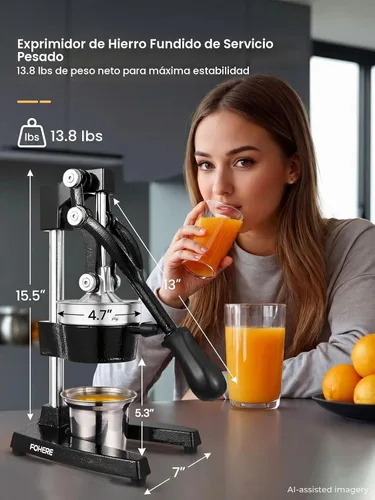 Vista 4 de FOHERE Exprimidor de Jugo de Naranja, Exprimidor de Limón de Hierro Fundido, Exprimidor de Cítricos Comercial Manual para Naranja, Limón, Granada