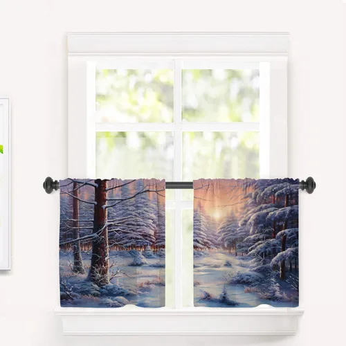 Vista 107 de Cortinas geométricas de cocina para ventanas, color negro, blanco, turquesa, cenefas opacas de poliéster multicapa para cocina, paquete de 2