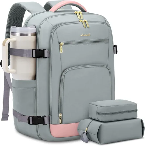 Vista 37 de LOVEVOOK Mochila de viaje para mujer y hombre, Beige, Mochilas de viaje