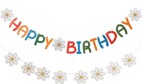 Vista 14 de Cartel de feliz cumpleaños con diseño de margarita para niños y adultos, decoración de fiesta de cumpleaños (azul + blanco)