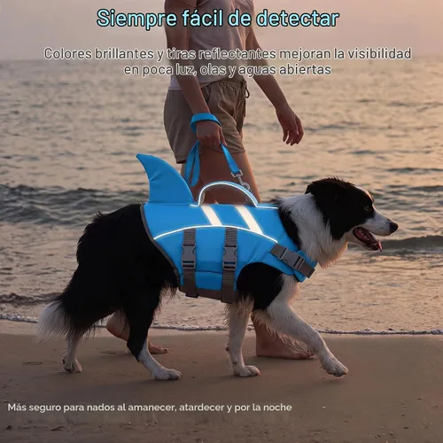 Vista 5 de Dogcheer Chaleco salvavidas para perro, tiburón, chaleco salvavidas reflectante para nadar en barco, chaleco de natación ajustable para cachorros
