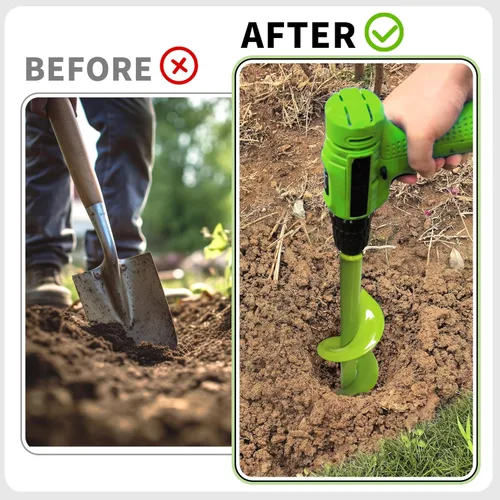 Vista 4 de TCBWFY Broca de barrena de 4"x12" para plantar y cavar hoyos, plantador rápido de bulbos de flores de plantas de jardín, broca de barrena de tierra