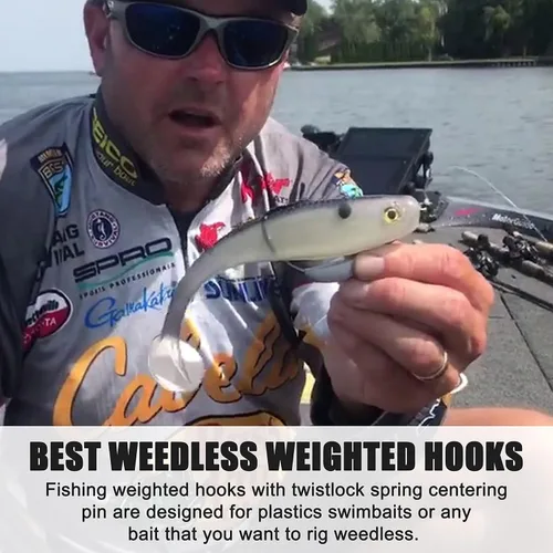 Vista 6 de Twistlock Fishing Hooks with Weight, 25pcs Worm Hooks with Centering Pin Spring Weighted Swimbait Hooks for Soft Plastic Lures Baits Bass Fishing
