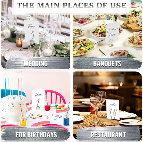 Vista 9 de Paquete de 10 letreros de mesa reservados plateados para bodas, fiestas, restaurantes y mesas plateadas, números del 1 al 30 para recepción de boda