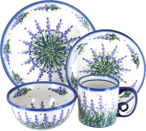 Vista 9 de Blue Rose Polish Pottery - Juego de vajilla de 16 piezas de piña marrón, 4 lugares, juego de vajilla de cerámica, regalo único de Navidad y vajilla