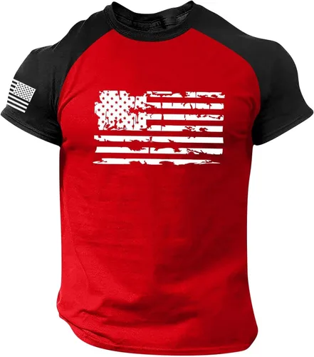 Vista 3 de Camiseta de manga corta raglán para hombre del 4 de julio, camiseta casual para el Día de la Independencia, camiseta de entrenamiento