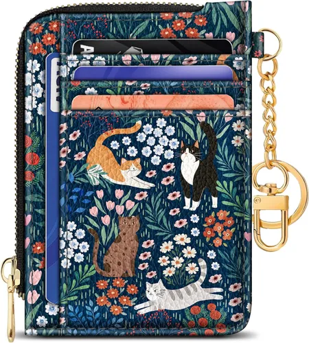 Vista 29 de GIANCOMICS Cartera delgada con tarjetero para mujer, funda pequeña con bloqueo Rfid, llavero de bolsillo delgado con cremallera curvada, tarjetero