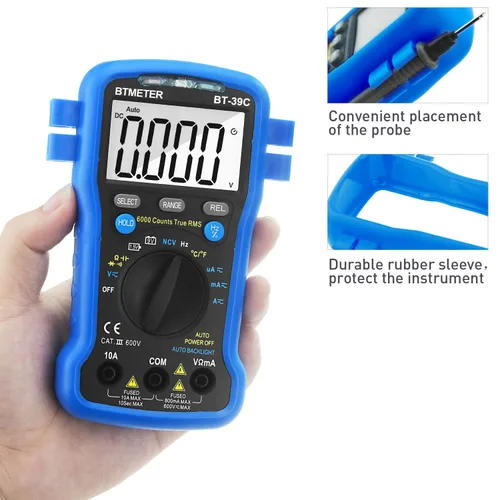 Vista 7 de BTMETER BT-39C Multímetro RMS verdadero, avómetro digital de rango automático, 6000 cuentas, medidas precisas, amperios AC/DC, voltios, ohmios