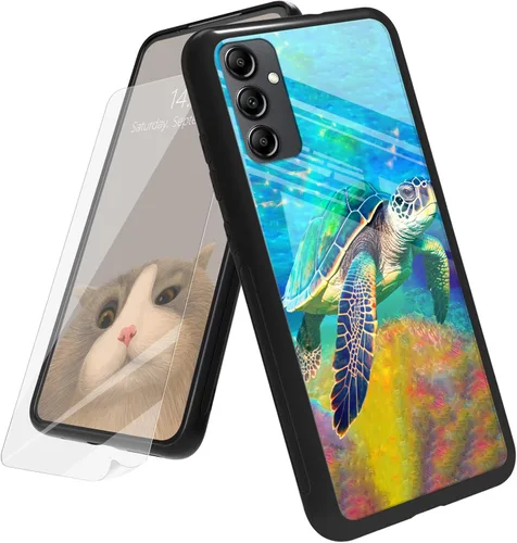 Vista 61 de Funda para Samsung Galaxy A12 5G con protector de pantalla, parte trasera de vidrio templado + TPU de silicona suave que absorbe los golpes