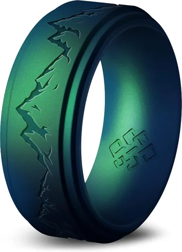 Vista 21 de Knot Theory Anillo de silicona para hombre, grabado de montaña, ondas, bosque, ancho de banda de 0.315 pulgadas, transpirable, ajuste cómodo