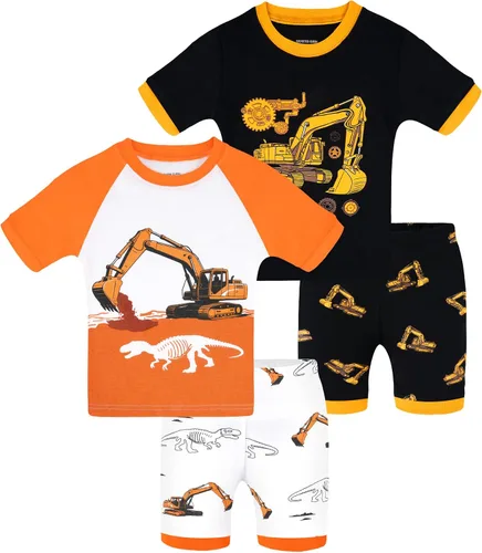 Vista 19 de DAUGHTER QUEEN - Pijama para niños de 4 piezas, conjunto corto 100 % algodón, talla 18 meses-12 años Soft, Breathable, Lightweight, Comfortable