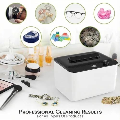 Vista 3 de Limpiador ultrasónico, limpiador ultrasónico de joyería de 45 kHz, limpiador de retenedores dentales para joyas, anillos, gafas, correa de reloj