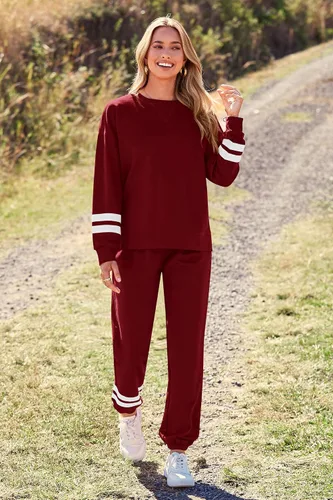 Vista 107 de Prettygarden - Conjunto de pijama de dos piezas para mujer, diseño de teñido anudado, sudadera informal de manga larga con pantalones largos, ropa
