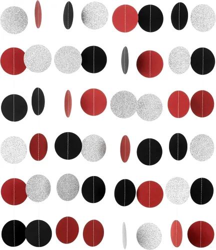 Vista 5 de WEVEN Guirnalda de papel negra y dorada brillante, pancarta banderín serpentina colgante para decoraciones de fiesta, 2.5 pulgadas de diámetro, 20