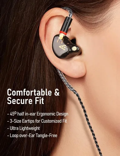 Vista 6 de Audiovance Vibes 201M - Auriculares con cable intrauditivos con micrófono, auriculares HiFi con cancelación de ruido y graves potentes, cable 3.5mm