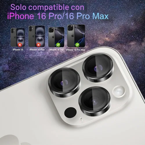 Vista 7 de Protector de lente de cámara para iPhone 16 Pro/iPhone 16 Pro Max, protector de lente de anillo de cámara de vidrio templado individual con bandeja