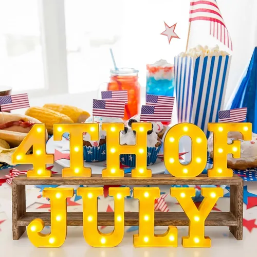 Vista 2 de Honoson 9 Pcs 4th of July Lights Decorations, LED Patriotic Table Lighting
