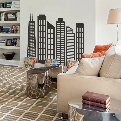 Vista 9 de City skyline pared decoración recámara – pared vinilo calcomanía decorativo para pared Home D ¡§ cor Blanco