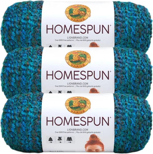 Vista 36 de Lion Brand Yarn Hilo Homespun, Hilo Suave y Voluminoso para Tejer, Ganchillo y Manualidades, 1 paquete, Beachside Stripes
