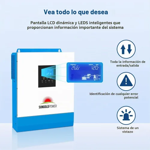 Vista 4 de SUNGOLDPOWER - Inversor solar de 3000 W de 24 V CC a 120 VCA, inversor todo en uno de 60 A MPPT (rango de voltaje MPPT: 30-90 Vdc) y cargador