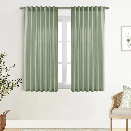 Vista 51 de XTMYI - Cortinas transparentes de 54 pulgadas de largo, juego de 2 paneles para baño, cortinas cortas de lino y algodón con semi privacidad
