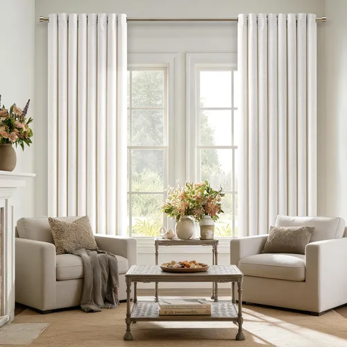 Vista 9 de Cortinas de lino blanco roto de 96 pulgadas de largo, juego de 2 Beige Blanco