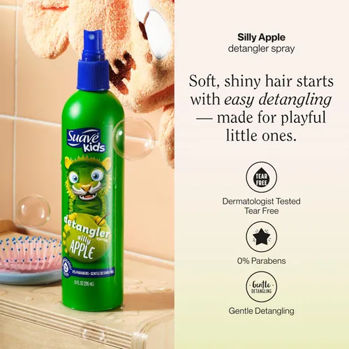 Vista 2 de Suave Kids Silly Apple Detangler Spray, acondicionador sin desgarros para niños, desenredante de cabello, suaviza y domina los nudos para un cabello