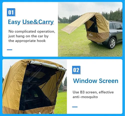 Vista 4 de Tienda de campaña para portón trasero para automóvil, toldo para auto, protección solar, impermeable, a prueba de rayos UV, para SUV, camping Negro