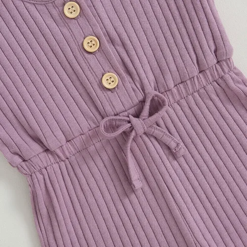 Vista 6 de TheFound Mameluco de verano para niña pequeña, ropa acanalada, overol con botones, 0-5T