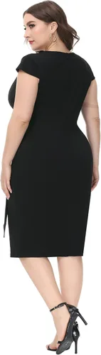 Vista 6 de Hanna Nikole Vestido de tubo ajustado con cinturón para mujer, talla grande, con mangas casquillo, para el trabajo, negocios