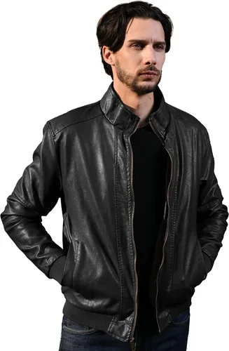 Vista 3 de WenVen Chaqueta de piel sintética con forro polar para hombre, Beige
