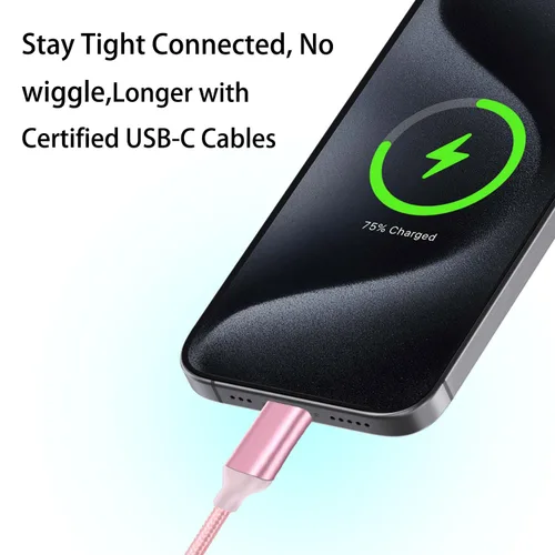 Vista 2 de Awnuwuy [2 unidades de 10 pies] Cable de carga USB tipo C rosa, cable largo para Android auto, USB A a USB C, cable de carga rápida para Samsung