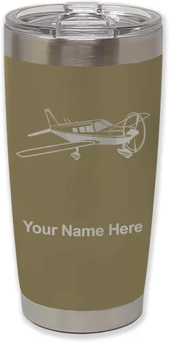 Vista 36 de LaserGram Vaso aislado al vacío de 20 onzas, avión de ala baja, grabado personalizado incluido (negro) Engraved Gift for Pilots, Vacuum Insulated