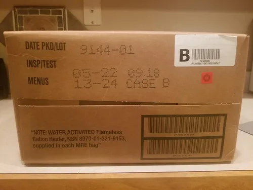 Vista 2 de Mre 2018 Inspector de fechas de comidas,listo para comer, caja de 12 genuino excedente US Militar.