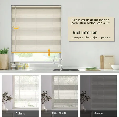 Vista 3 de LazBlinds No Drill - Mini persianas de vinilo de 1 pulgada, 20 pulgadas de Crema inalámbrica