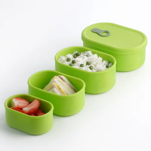 Vista 2 de Recipiente de comida de silicona coreana con ventilación de vapor, manzana verde 4pc