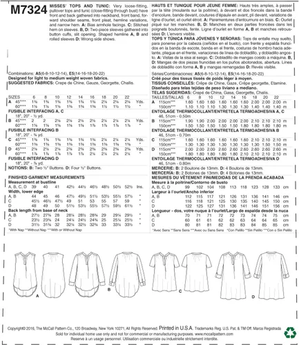 Vista 2 de McCall's Patterns M7324 Misses' Half Solapa Tops & Tónica, A5 (6-8-10-12-14)