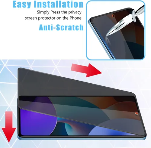 Vista 5 de Protector de pantalla de privacidad de cobertura completa para Xiaomi Redmi Note 12 Pro (4G/5G) (2 paquetes) + protector de lente de cámara