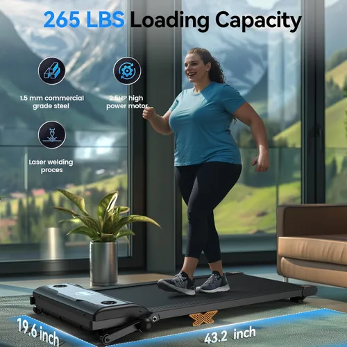 Vista 5 de Walking Pad with Incline, 2.5HP Under Desk Treadmill, 3 in 1 Portable Treadmill with Remote Control, LED Display, Hidden Safety Switch, Mini Walking