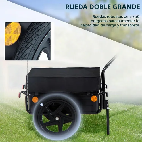 Vista 5 de Aosom Remolque de carga para bicicleta con caja extraíble y cubierta impermeable, remolque de carro de bicicleta con dos ruedas de 16 pulgadas