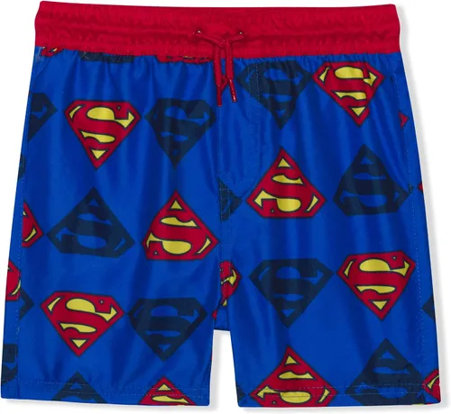 Vista 4 de DC Comics Superman or Batman Boys Long Sleeve Tee and Bathing Suit Shorts Set for Toddler and Little Kids BlackRed