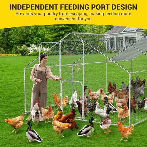 Vista 8 de Gallinero de metal grande para cubierta de techo impermeable y anti-UV, jaula para exteriores, gallinero para patio, granja, 9.8 x 19.7 x 6.6 pies