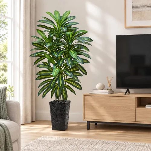 Vista 7 de Árbol de Dracaena artificial, plantas artificiales de 5 pies, maceta Verde-negro Pot