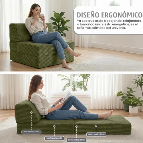 Vista 4 de Kasunpul sofá cama plegable con cojín, sofá cama de espuma viscoelástica plegable, silla cama convertible con funda lavable, sofá futón para piso