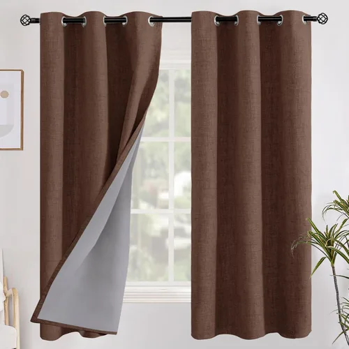 Vista 65 de YoungsTex - Cortinas opacas de lino para dormitorio, oscurecimiento de la habitación, cortinas con textura de lino, paneles con aislamiento térmico