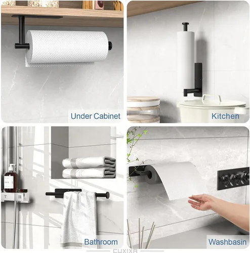 Vista 2 de CUXIXA Paquete de 2 soportes para toallas de papel debajo del gabinete, soporte de pared para colocar debajo del mostrador con autoadhesivo