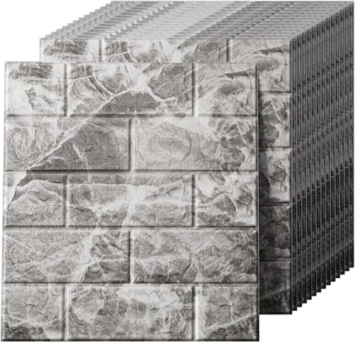 Vista 11 de Paneles de pared 3D para despegar y pegar en piedra negra y gris, 10 piezas de papel tapiz 3D de espuma XPE, paneles de pared de ladrillo sintético