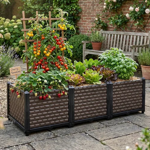 Vista 8 de [Usado] Macetas grandes para plantas al aire libre, maceta de 14 pulgadas de alto, camas elevadas para jardinería, riego automático, maceta elevada